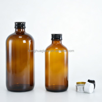 Bouteille en verre ambré ronde de haute qualité de 473 ml, 475 ml, 500 ml, 1000 ml avec bouchon à vis noir pour huile essentielle, huile végétale