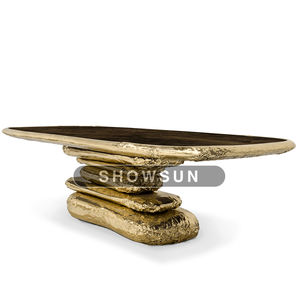 Villa de lujo Comedor Base de latón pulido Piedra de mármol Mesa de comedor superior - Product Image 5