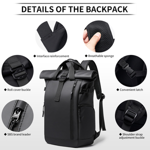 Ergonomic Unisex <strong>Black</strong> Nylon Business Travel Laptop <strong>Backpack</strong> 17-Inch <strong>Waterproof</strong> Design Polyester Lining Air Cushion Straps - Product Image 4