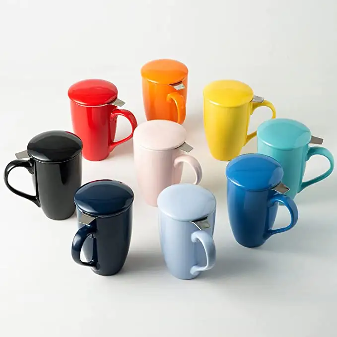 Tazze per colino da tè con supporto per bustine di tè per tazza da tè in ceramica Mug17Oz a fogli mobili con infusore e coperchio