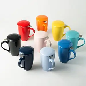 带茶叶袋支架的滤茶杯，用于活页陶瓷Mug17Oz茶杯，带浸泡器和盖子