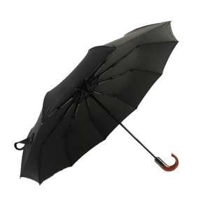 Parapluie de voyage luxueux à ouverture et fermeture automatiques, pliable, avec poignée en bois véritable et revêtement, pour hommes - Product Image 2