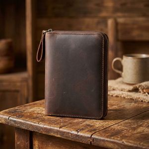 Top Layer Cowhide A6 Zipper Notebook Bag Pens Case <b>Journal</b> Cover Book Sleeve Modern Style Embossed Durable Promotional Gifts - Product Image 3