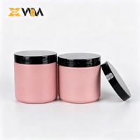 Pot en plastique HDPE rose de luxe à large ouverture avec logo personnalisé, au toucher doux, pour beurre corporel, gommage, crème pour le visage, avec couvercles