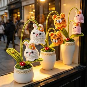 Planta en <span class=keywords><strong>Maceta</strong></span> de Ganchillo Hecha a Mano con Forma de Animal, Conejito y Tigre Adorables, Decoración de Escritorio Tejida para el Hogar y la Oficina - Product Image 4