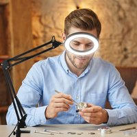 Lampe de bureau moderne à bras articulé pliable avec loupe LED 5X à pince USB pour salle de lecture