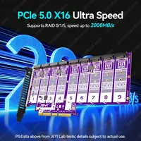 Adattatore JEYI PCIe 5.0 a 9 Bay da X16 a M.2 SATA, supporto 16Gbps per SSD SATA 2280 (B+M-key), compatibile con PCIe X4/X8/X16, supporta RAID 0/1/5