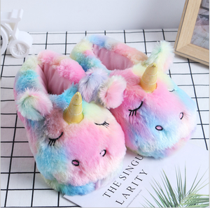 Pantoufles en coton Licorne Arc-en-ciel, articles en peluche pour la maison, pantoufles Licorne avec sac, pantoufles d'hiver - Product Image 3