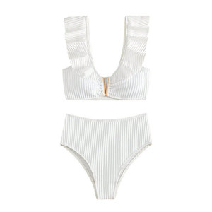 <span class=keywords><strong>Maillot</strong></span> <span class=keywords><strong>de</strong></span> <span class=keywords><strong>bain</strong></span> triangulaire en mousseline à taille haute, nouveauté 2025, style européen et américain, monochrome, à volants, pour la plage, vente chaude - Product Image 5