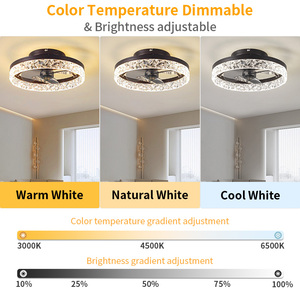 Ventilateur de plafond moderne à profil bas à 6 vitesses avec moteur CC LED, 5 pales, silencieux, télécommande, contrôle par application, corps en métal noir, cristal, extérieur, électrique - Product Image 3