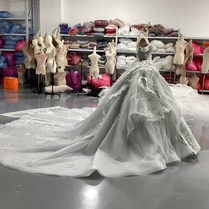 فساتين زفاف أنيقة فاخرة قبالة الكتف خمر الملكي مطرز بالخرز يزين الدانتيل الأميرة فساتين العروس Lsmx100 - Product Image 2