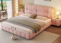Nouveau lit en tissu chenille à accoudoirs rembourrés : couleur crème, légèrement luxueux, grand lit à accoudoirs rembourrés avec rembourrage minimaliste, lit double
