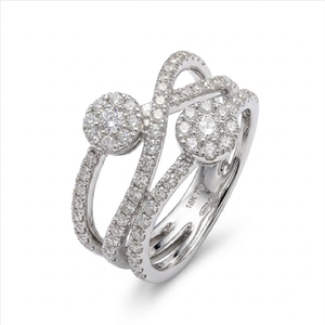 Bague contemporaine en or blanc 18 carats à double grappe croisée pour un port quotidien élégant avec inscription laser personnalisée et carat de diamant - Product Image 1