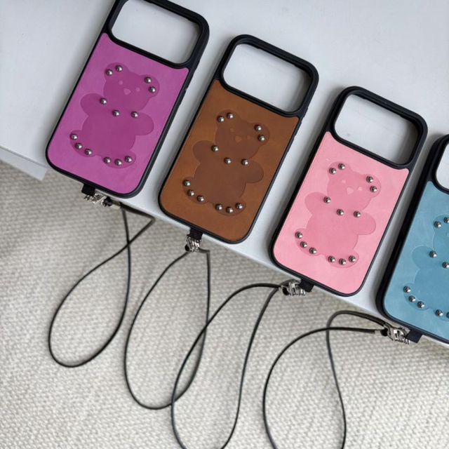 New Fashion Rock Bear Rhinestone Embellished Hard Mobile Phone case for iPhone 17 16 15 Pro Max Y2K Style INS Korea Fashion