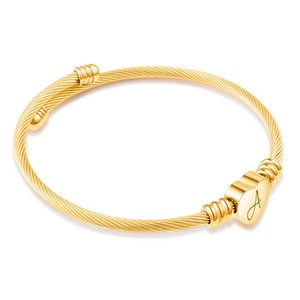 Blank Heart Charm Twisted Cable Wire Cuff <b>Bangle</b> Stainless Steel PVD Gold | Custom Laser <b>Engraving</b> Bracelet - Product Image 2