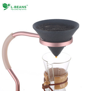 กรวยกรองกาแฟเซรามิก L-Beans แบบไม่มีรูพรุน สำหรับการชงกาแฟแบบดริป พร้อมด้ามจับโลหะและแก้วเซิร์ฟเวอร์ - Product Image 1