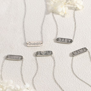 Ins Trendy Día DE LA MADRE regalo personalizado LOVE MAMA letra nombre rectángulo Cubic Zirconia colgante collar personalizado - Product Image 3