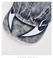 Casquette de baseball non structurée à 6 panneaux en denim délavé, broderie flamme 3D, points PVC, style vintage américain, boucle métallique, motif fruit