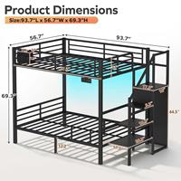 Lit superposé double sur double avec escalier, rangement et station de charge, structure métallique, noir, best-seller