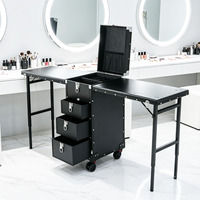 Trolley de Maquillage Professionnel avec Station Onglerie et Table de Manucure Intégrée pour Salon de Beauté et Présentations