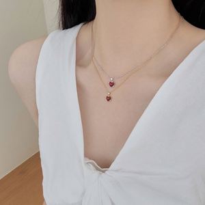 Dylam Exclusive <b>Statement</b> <b>Necklaces</b> Fashion Design 925 Silver Link Chain 5A Cubic Zirconia Red Agate Love Pendant <b>Necklace</b> - Product Image 2