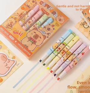 Ensemble de surligneurs mignons Capybara, 6 pièces, couleurs <span class=keywords><strong>pastel</strong></span> pour la protection des yeux, pour les étudiants, journalisation, prise de notes, stylos de marquage, papeterie kawaii, cadeau - Product Image 5