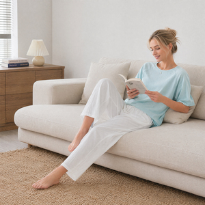 Ensemble de pantalon et haut en coton pour femmes, manches raglan, haut à col rond à manches courtes, pantalon large à cordon de serrage, vêtements de nuit décontractés SOFT11 - Product Image 4
