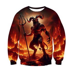 Sudadera de Cuello Alto para Hombre, Diseño Casual y Holgado, Tejido de Punto de Poliéster/Algodón Antibolitas, con Estampado Digital 3D de Demonio Monstruo de Terror de Halloween de Otoño - Product Image 4