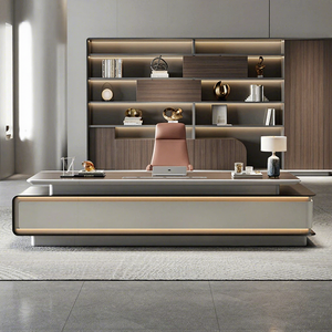 Set Scrivania Direzionale a L in Legno E0 con Sedia e Mobile Laterale, Arredamento per <span class=keywords><strong>Ufficio</strong></span> <span class=keywords><strong>Moderno</strong></span> di Lusso Ecologico per CEO/<span class=keywords><strong>Ufficio</strong></span> - Product Image 4