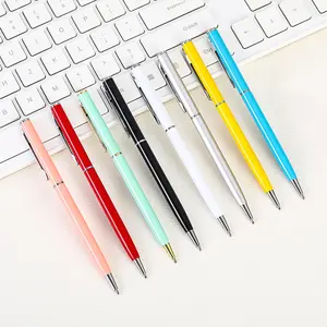 कस्टम हॉट सेल बिजनेस मेटल फ्लैट टॉप बॉलपॉइंट पेन स्लिम गुणवत्ता वाले सस्ते उपहार कार्यालय विज्ञापन बॉल प्वाइंट पेन