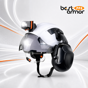 Capacete de Segurança com Viseira Transparente e Protetores Auriculares, Lanterna LED, Conjunto Combinado de Capacete para Construção - Product Image 1