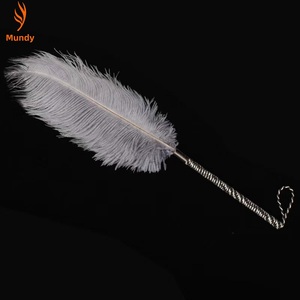 Pluma de avestruz <span class=keywords><strong>gris</strong></span> con hermosa asa de gamuza, juguete para adultos, fetiche, para coqueteo, para palmadas, bondage, estimulador, decoración - Product Image 1