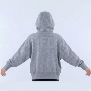 Women Oversized Crew Neck Fleece Sweatshirt Gray Cotton Full Sleeve Letter Print <b>Back</b> Autumn Regular Fit <b>Drop</b> Shoulder - Product Image 1