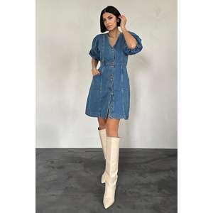 Robe en jean bleu pour femmes en gros, élégante et polyvalente - Product Image 3