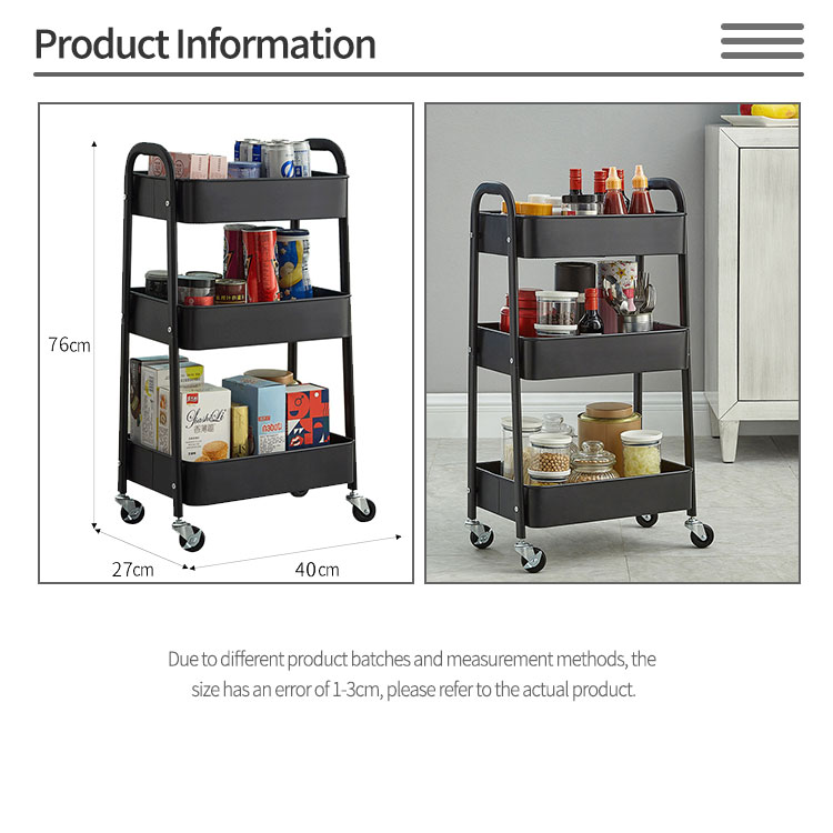 Easy Assemble Storage Trolley Carts With 2 Curved Handles