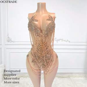 MF Shiny Rhinestone Mujeres 2025 Halter Backless Tassel Cadenas Low Cut Sexy Bodycon Mini Party Club Vestidos - Product Image 1