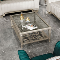 Table basse en verre de luxe léger, table à thé pour salon, table centrale rectangulaire en bois massif, mobilier pour salon et hôtel.