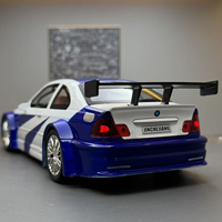 Voitures miniatures en métal 1:24 BMW M3 GTRE46 avec son et lumière, jouet à rétrofriction, modèle de véhicule tout-terrain, décoration, modèle en métal moulé sous pression