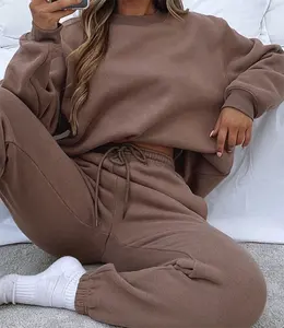 Di alta Qualità Unisex Tuta 2 Pezzi Set Marrone delle Donne Più Il Formato Con Cappuccio Jogger Tute - Product Image 6