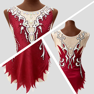 Justaucorps de gymnastique rythmique pour filles, robe de patinage artistique personnalisée sans manches, ornée de perles, costume de compétition de patinage sur glace - Product Image 2