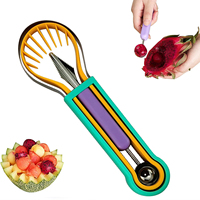 3-in-1 Fruit Snijset Multifunctionele Meloenballetjesvormer Schep Fruit Snijder Cutter voor Watermeloen Cantaloupe Dragon Fruit