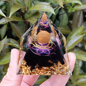 <b>Crystal</b> <b>Chip</b> Pyramid Resin Epoxy Craft Desktop Ornament Tiger Eye Obsidian Artistic Home Decoration - Product Image 2