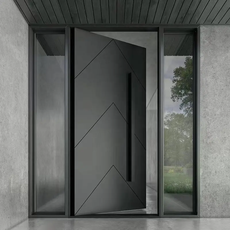 Puerta de entrada Exterior de madera y Metal, puerta de seguridad de acero inoxidable de lujo, diseño europeo