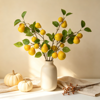 Branche de poirier artificielle en plastique de 75 cm, tige de fruit artificielle, décoration florale pour la maison et les mariages