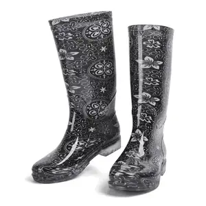 Wholesale china fashion gusset waterproof knee high gumboot horse riding rubber boot for women