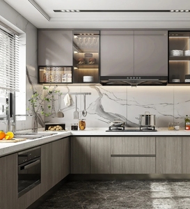 Ensemble d'armoires de cuisine en bois avec îlots, laque noire, prix avantageux, fabrication d'armoires de cuisine, échantillon de conception - Product Image 3