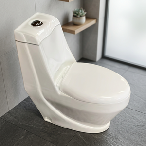 Inodoro de una pieza de cerámica blanca de calidad de exportación con sifón en P modelo Diamond para baños de hotel - Product Image 6