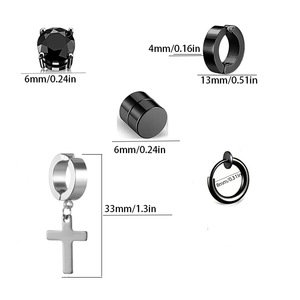 Stainless Steel Zircon Ear <b>Clips</b> Set Cross Design Earrings For Men Party Fashion Jewelry - Product Image 5