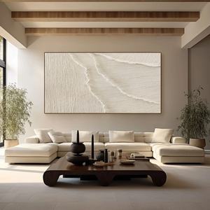 Grande Peinture Murale Minimaliste en Acrylique Blanc : Traces de Tendresse – Art Mural de Luxe sur Toile, Fait Main - Product Image 3