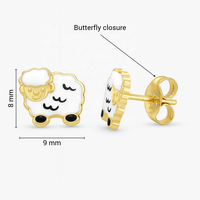 Boucles d'oreilles JJ Bravo en or jaune 14 carats, écologiques, mignonnes, en forme de mouton, émail, bijoux fins pour enfants, filles, cadeau quotidien